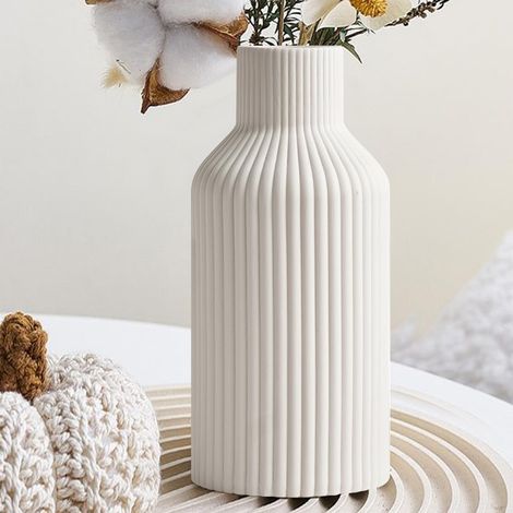 Vase en Céramique Blanc, Vase pour l'herbe de la Pampa, Boho Style Nordique, pour Salon, l'entrée, Le Bureau, Blanc