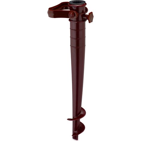Pied de Parasol, Tubes de 19 à 32 mm, Plastique, avec poignées rabattables, à Visser, Gazon ou Sable, Brun (1/5)