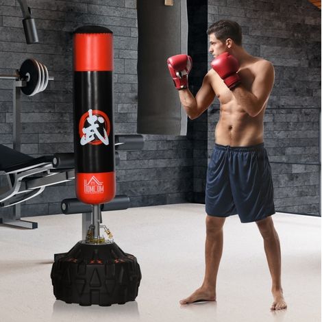 Saco de boxeo de pie para adulto Ø60 x 180 cm, base con ventosas, negro y rojo DESVIAE (1/5)