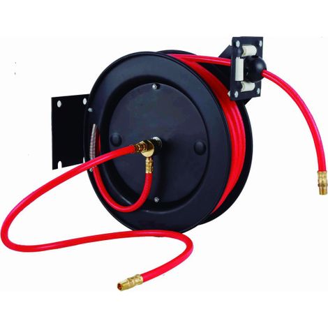 Enrollador de Manguera HAL03815M – 15+1 m, 3/8", Ø10 mm, 17 Bares, Carcasa Metálica con Base L Estable, Bloqueo Automático