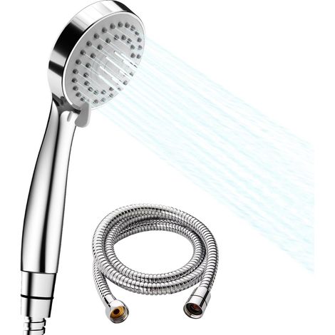 Duschkopf Handbrause 3 Strahlarten Hochdruck Duschbrause (⌀ 120 mm) mit 1.5M Schlauch Wassersparend Brausekopf Handheld Duschbrause mit Brauseschlauch und Teflonband (1/5)