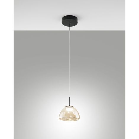 Lampada a Sospensione Lucille in Metallo e Vetro Borosilicato Cognac, LED 8W Dimmerabile a step, CCT 2700K/3000K/4000K, Ø16cm - Lucille