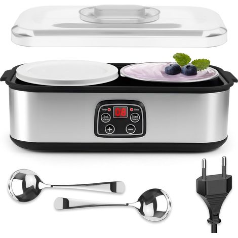 Machine à Yaourt Electrique 2L, Fabricant de Yaourt Confiture, 2 Pots en Verre  Glace et Pouding Contrôle Précis de la Température (20-55°C), Fermenteur 304 pour Petit-Déjeuner (1/5)