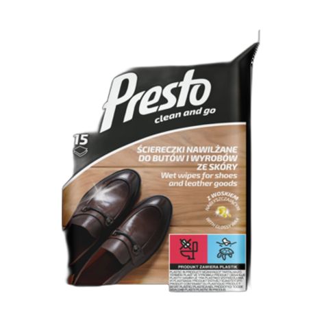Salviette umidificate Presto per scarpe e prodotti in pelle, 15 pezzi