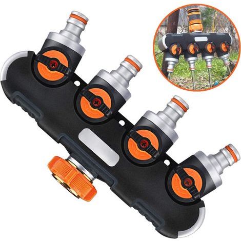 Distributeur Arrosage 4 Voie, Répartiteur 4 Voies Utilitaire Extérieur Raccord de Tuyau pour Le Jardin et la Vie à la Maison (1/5)