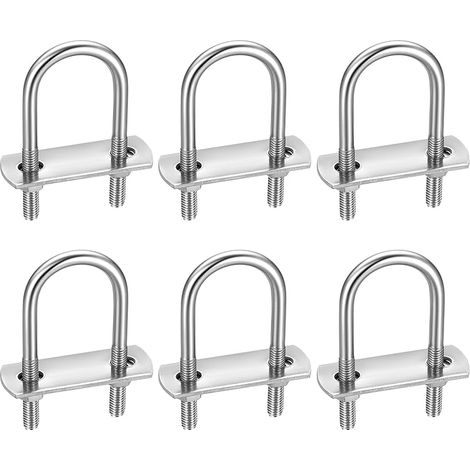 6 Pièces Boulons en U, M6 U-Bolts, Boulons de U en Acier Inoxydable avec Écrou Plaques Rondelle, Boulons de Serrage Fixation pour Fixation Tuyaus (Coins arrondis 70x25mm)