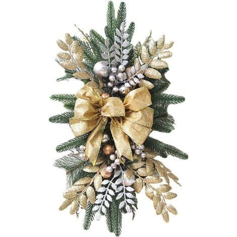 Butin de Noël Guirlande de Noël Bowkont Cheminée Fenêtre Butin Larme Butin Garde-Corps Décoratif Butin Butin de Noël Couronnes d'or (1/5)