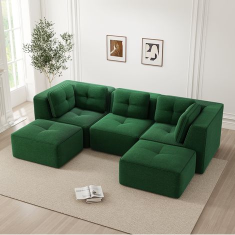 Divano angolare modulare 297x177x69 cm in tessuto a coste verde, senza montaggio – MEUBLIV (1/5)