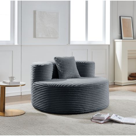 Sillón puff de tela acanalada, 112 x 105 x 59 cm, gris oscuro HAVRYA (1/5)