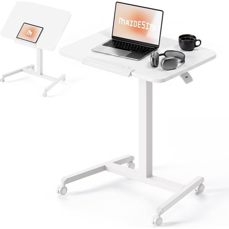 Table d’appoint Mobile avec roulettes, réglable en Hauteur 76–110 cm, Plateau inclinable Pliable, Table pour Ordinateur Portable, Bureau Assis-Debout pour télétravail et Maison(Blanc) (1/5)