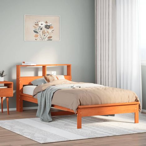 Massivholzbett mit Regal ohne Matratze Wachsbraun 100x200 cm (1/5)