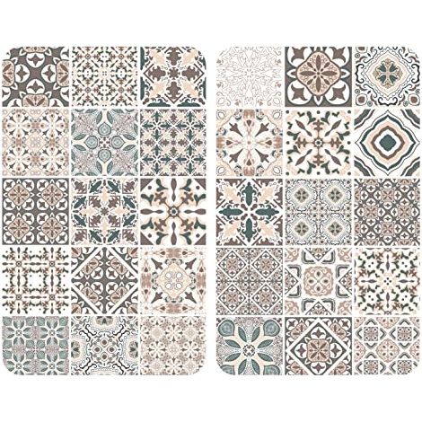 Wenko Coprifornelli Universali Piastrellato - Set di 2 Coprifornelli per Tutti i Tipi di Fornelli, Vetro Temperato, 3030 x 1.8-5.5 x 5252 cm, Multicolore (1/4)