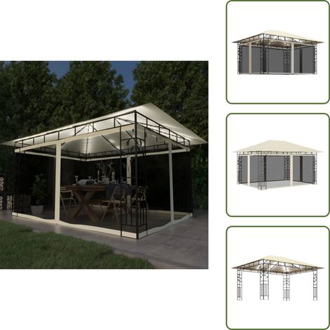 Pavillon mit Moskitonetz & LED-Lichterkette 4x3x2,73m Cremeweiß - Pavillon - Gartenpavillon - Outdoorzelt - Sonnenschutz - LED Beleuchtung (1/5)
