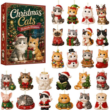 Adventskalender „Glückskatze“ 2026 – 24 flache, zweidimensionale Acryl-Hängeornamente – niedliche Weihnachtsdekoration mit Glückskatzenmotiv – Christbaumschmuck und einzigartiges Weihnachtsgeschenk (1/5)