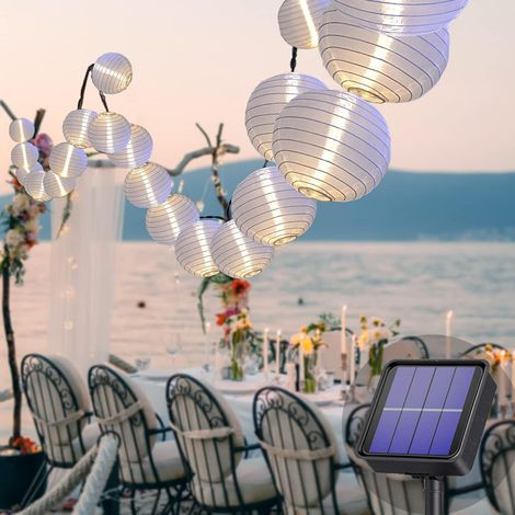 Guirlandes solaires lanternes extérieur, 8 mètres 30 lanternes LED 8 modes guirlandes solaires étanches blanches pour décoration balcon, jardin, cour, mariage, décoration festival (blanc froid) (1/5)