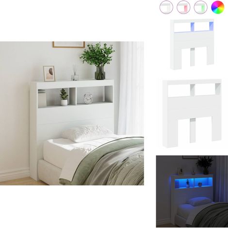 Armoire tête de lit avec LED blanc 100x17x102 cm - Tête De Lit Led - Meuble De Chambre - Éclairage Led - Rangement Tiroir - Support Lombaire (1/5)