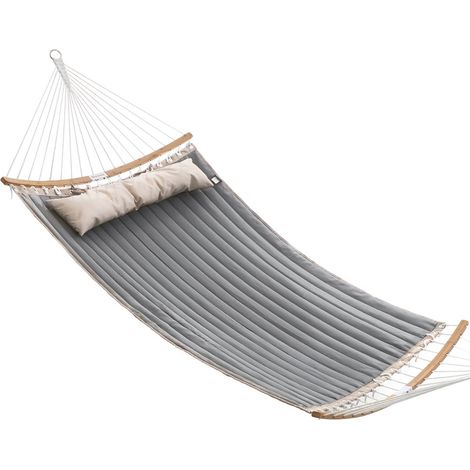 Amaca doppia imbottita con barre di protezione curve rimovibili in bambù con cuscino in tessuto oxford 200 x 140 cm carico 225 kg grigio 120005310