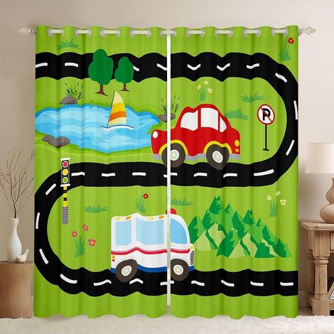 Rideaux de voiture de dessin animé, rideaux d'ambulance pour garçons, filles, adolescents, rideaux de traitement de fenêtre de voitures rouges, décoration d'intérieur, rideaux de fenêtre de style - 66 (1/5)
