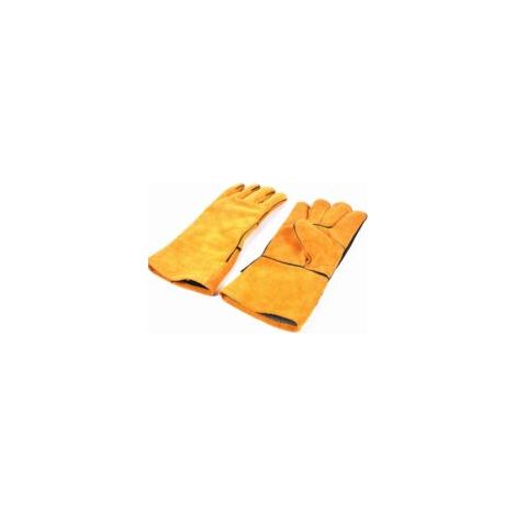 Paire de gants de soudage robustes et résistants à la chaleur doublés de cuir jaune pour poêle à bois barbecue à bois gants de jardinage pour hommes (1/3)