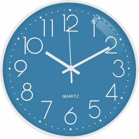 Horloge murale numérique de 30,5 cm, grande horloge murale à quartz silencieuse sans tic-tac, grande horloge murale,bleu clair (1/5)
