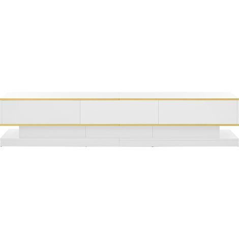 Mobile TV Lowboard 200x40x40 cm con 3 cassetti finitura lucida bianco caldo e bordo dorato MODENUIT (1/5)