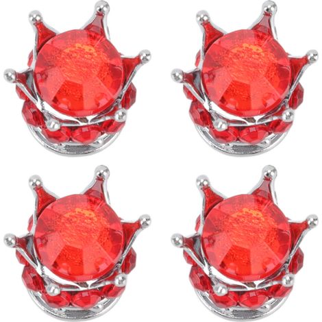 Lot de 4 bouchons de valve de roue de pneu, style couronne diamant, universels pour voitures, camions et vélos, rouges (1/5)