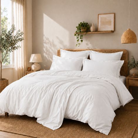 Housse de couette Percale de coton peigné 80 fils/cm²- 260 x 240 cm - Blanc (1/3)