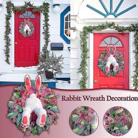 Décorations de porte de Pâques Hiser pour porte d'entrée Guirland, décorations de porte en forme de lapin de Pâques, couronne de fesses de lapin (violet, 50 40 cm) (1/4)