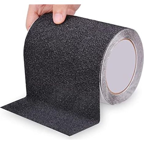 OQingluan Antirutsch Klebeband, 15cm10m Antirutsch Treppenstufen, Rutschfest Streifen mit Selbstklebend, High Grip, Wasserdicht, für den Innen-und Außeneinsatz Geeignet, Schwarz (1/5)