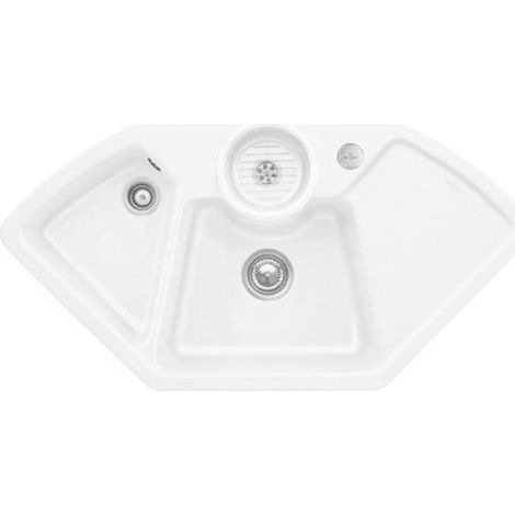 VB Eck-SP Solo Eck 1075x600mm, fil non inclus. Évier avec céramique TIG. Blanc pierre c+