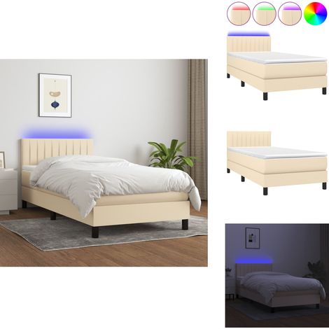 Sommier à lattes de lit avec matelas LED Crème 80x200 cm Tissu - Sommier Tapissier - Lit Plateforme - Lit Avec Led - Matelas À Ressorts Ensachés - Têtière Ajustable (1/5)
