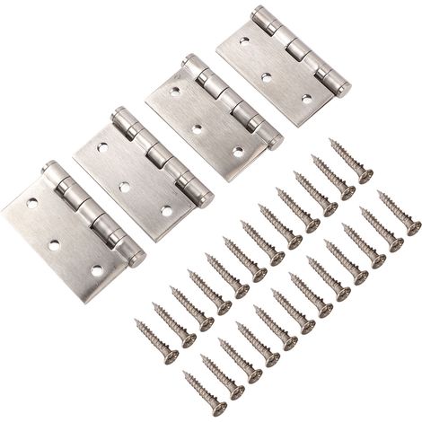 4 charnières de porte en acier inoxydable à paumelle avec roulement épais et angles carrés, 24 vis incluses pour portes de chambres d'hôtel en bois (1/5)