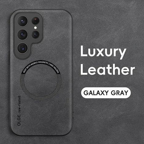 Étui de téléphone en cuir antichoc (Gris Galaxy S25) pour Samsung avec chargement sans fil magnétique.