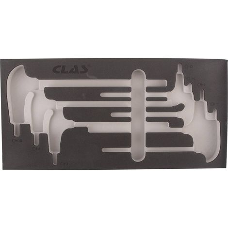 Mousse vide d'insert clés en t hexagonal (7 pcs) de format 1/3 de tiroir servante d'atelier - SA 0829 - CLAS Equipements