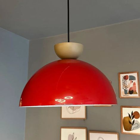 Yimpi Lustre Jaune en Forme de Tête de Chapeau Beige, Lampe Suspendue Simple Pour Salon de Coiffure, Café, Pâtisserie Décorative