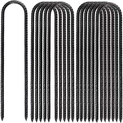 SABIR Piquets en acier filetés en forme de U pour accessoires de tente et trampoline Piquets de tente ultra-résistants Piquets de sol filetés-10pcs (1/4)