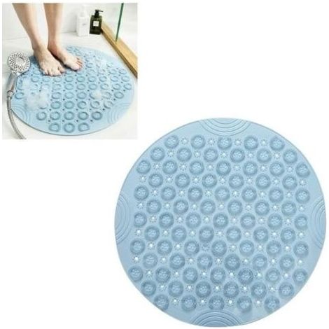 Tapis de Douche,PVC Tapis de Bain de Massage Rond Tapis,Douche Antidérapant Tapis de Salle de Bain,Tapis de Baignoire,55x55cm,bleu (1/4)