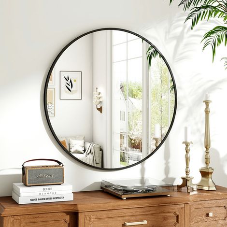 Koonmi Miroir Rond 60 cm – Miroir De Salle De Bain – Noir