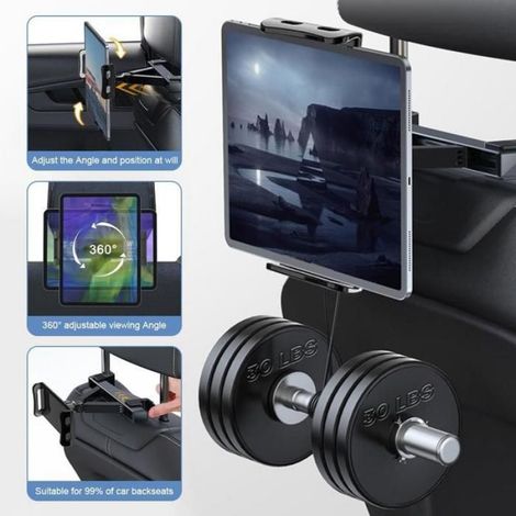 Support de tablette pour appui-tête de voiture, support de tablette de voiture rotatif à 360° et réglable pour appareils à écran de (1/5)