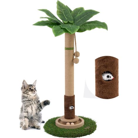 Arbre à chat en forme de palmier avec griffoir en sisal et jouets interactifs pour chaton (1/5)