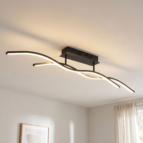 Plafonnier design lampe salon plafonnier LED chambre, noir graphite, 20W 1130lm blanc chaud, LxH 88 x 15,5 cm