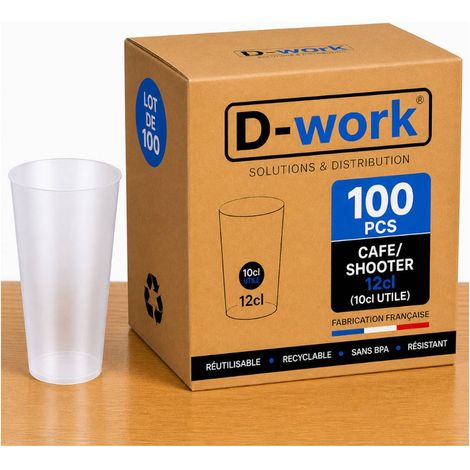 Lot de Verres Gobelets Réutilisables 20 cl (12,5 cl utile) en Polypropylène Sans BPA, Translucides, Résistants et Recyclables, Idéal Soirées, Bars, Événements et Professionnels - D-Work