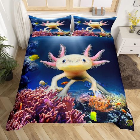Housse de couette Taille S Motif poisson Pour enfant et adolescent Décoration de chambre Motif animal Bleu marine Avec 1 taie d'oreiller (1/5)