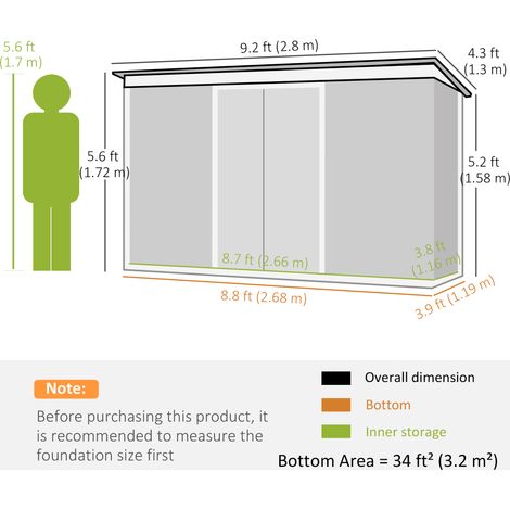 Abri de jardin Outsunny, abri à outils avec porte coulissante, fenêtre d'aération, toit pentu, extérieur, acier, gris foncé, 280 x 130 x 172 cm (1/5)