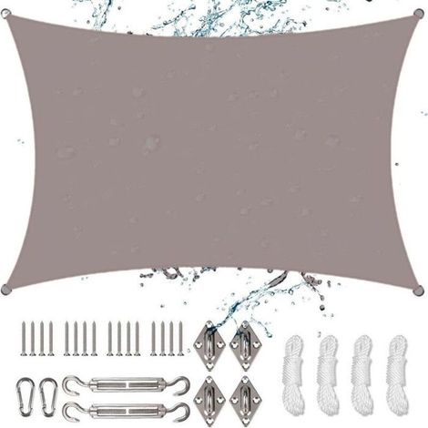 Vela ombreggiante rettangolare (marrone), 3 x 4 m, impermeabile, con kit di installazione, resistente ai raggi UV, per giardino, balcone, terrazzo (marrone)