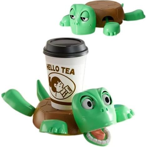 Porte-tasse tortue - Dessous de verre tortue amusant avec yeux ouverts, imprimé en 3D avec des membres articulés et un visage expressif (1/4)
