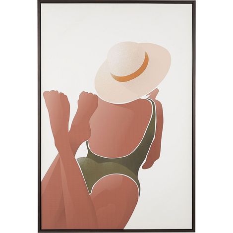 Tableau Art Contemporain Toile Imprimée Marron et Blanche Femme avec Cadre Assorti 63 x 93 cm pour Salon ou Chambre Moderne et Scandinave Beliani