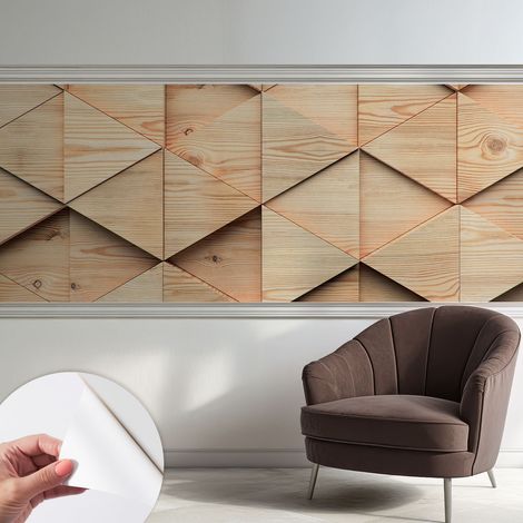 Tapete adhésive moderne pour salon et chambre à coucher Décoration rapide avec colle Mosaïque en bois 250x104 cm (1/5)