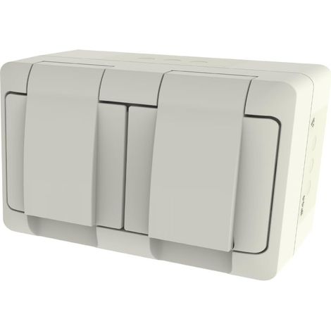 Double prise Schuko pour montage en saillie - IP44 - Étanche - Avec couvercle à charnière - 16 A 250 V - Double prise Schuko horizontale - Pour pièces humides et extérieur - Blanc (1/5)