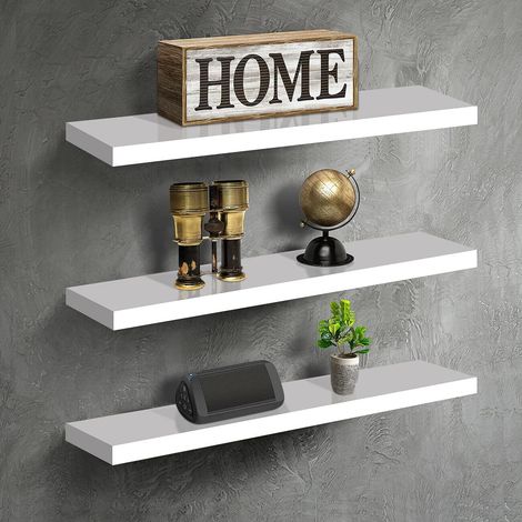 Lot de 3 étagères murales flottantes en bois pour décoration de maison, salon, chambre à coucher, bureau. (1/5)